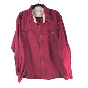 Wrangler Mens 2XT Premium Quality Twill Khaki Button Up Shirt Long Sleeve Red